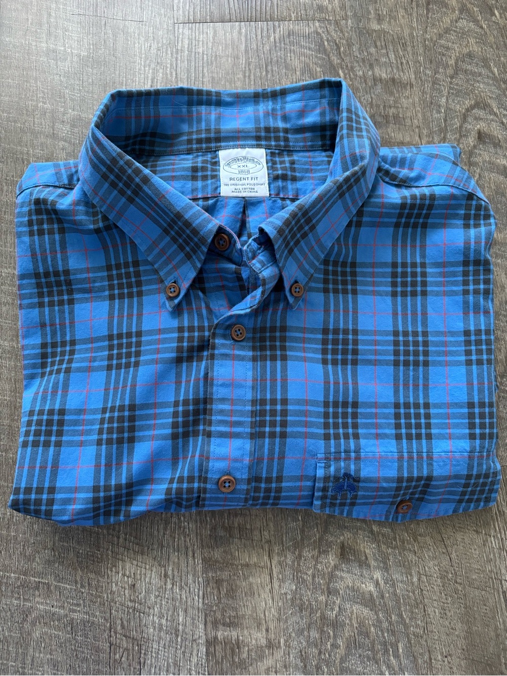 Brooks Brothers 1818 Regent Fit blue plaid button-down collar Shirt Size XXL